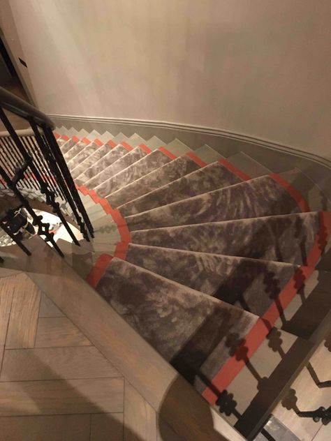 Hollywood fitted winding stair runner nylon mushroom colour with orange border
