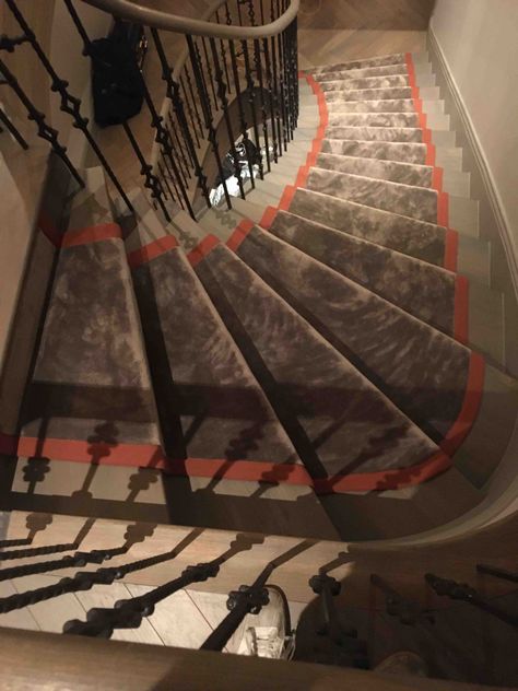 Brown mushroom beige nylon stair runner on winders stair runner carpet