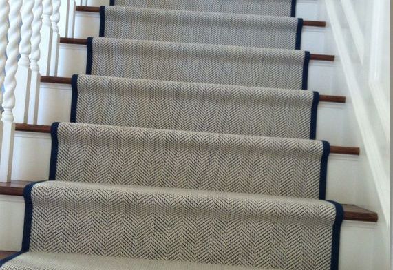 Flatweave herringbone stair runner, contemporary Chelsea interior