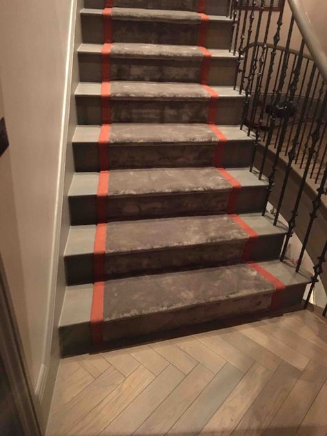 Magnificent nylon beige stair runner with orange border