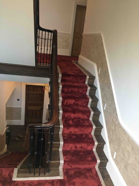 High designer stair runner crushed red velvet and golden border