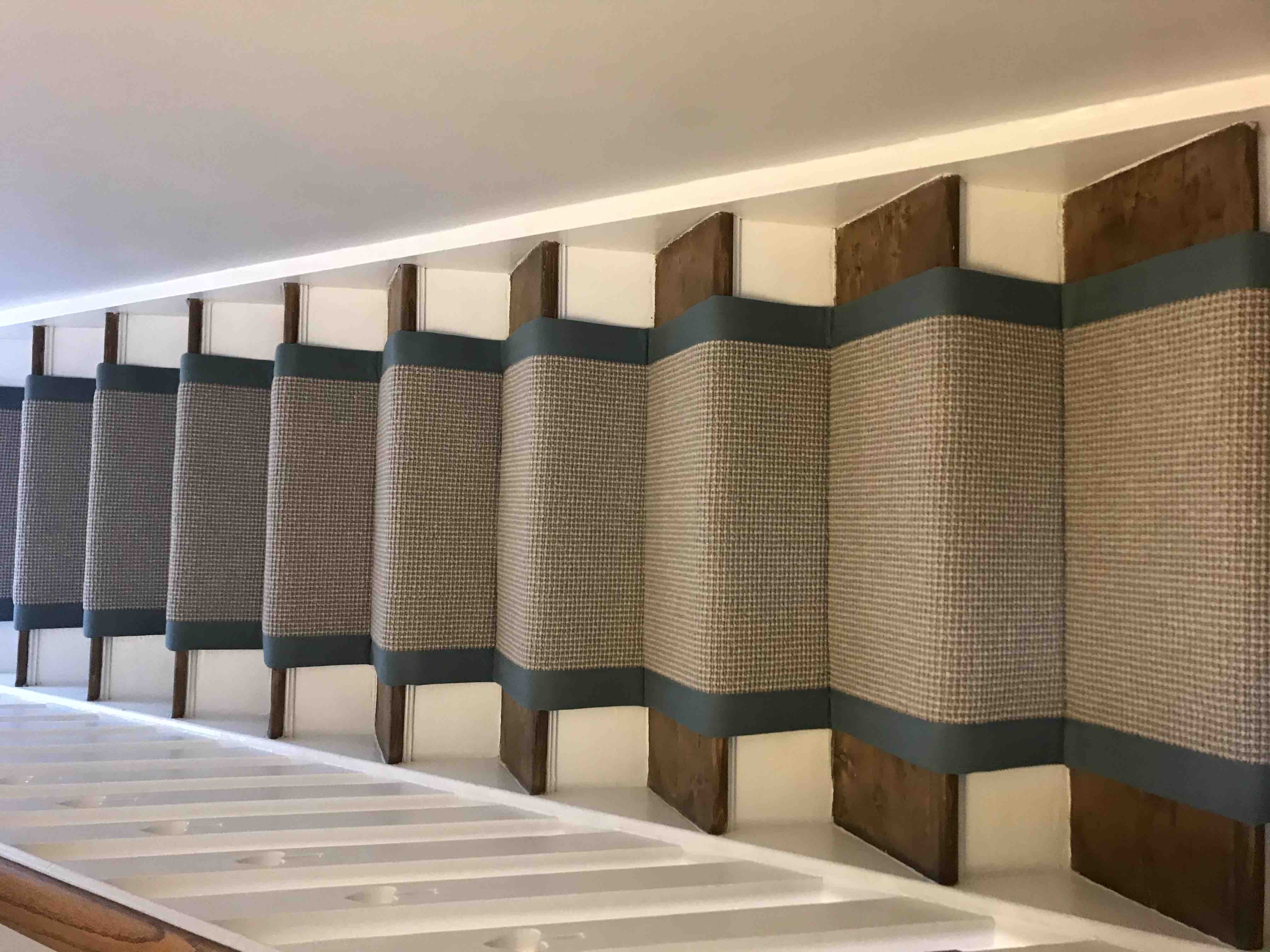 Grey wool stair runner with a blue-grey cotton border, Swiss Cottage staircase