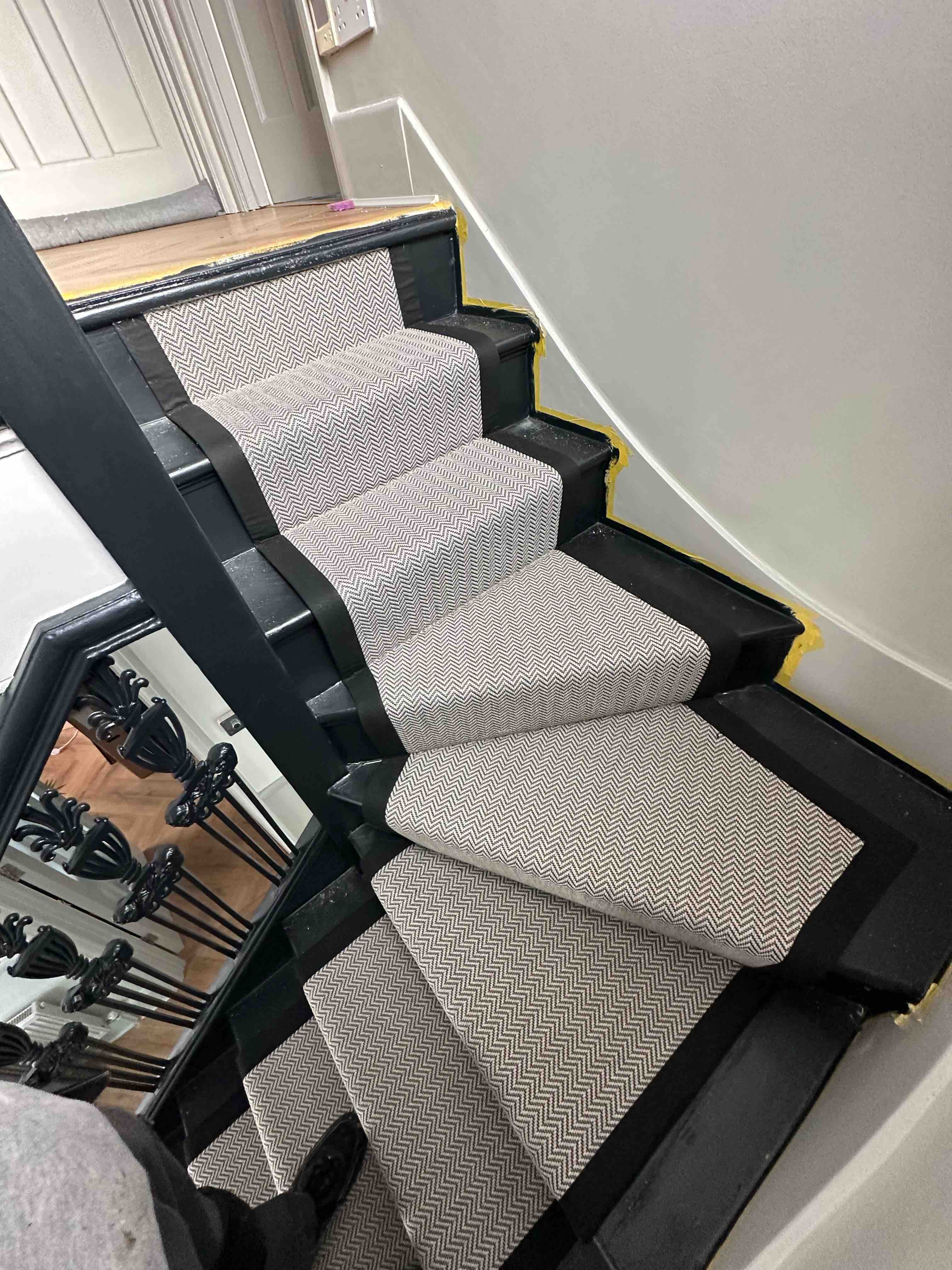 Grey herringbone stair runner