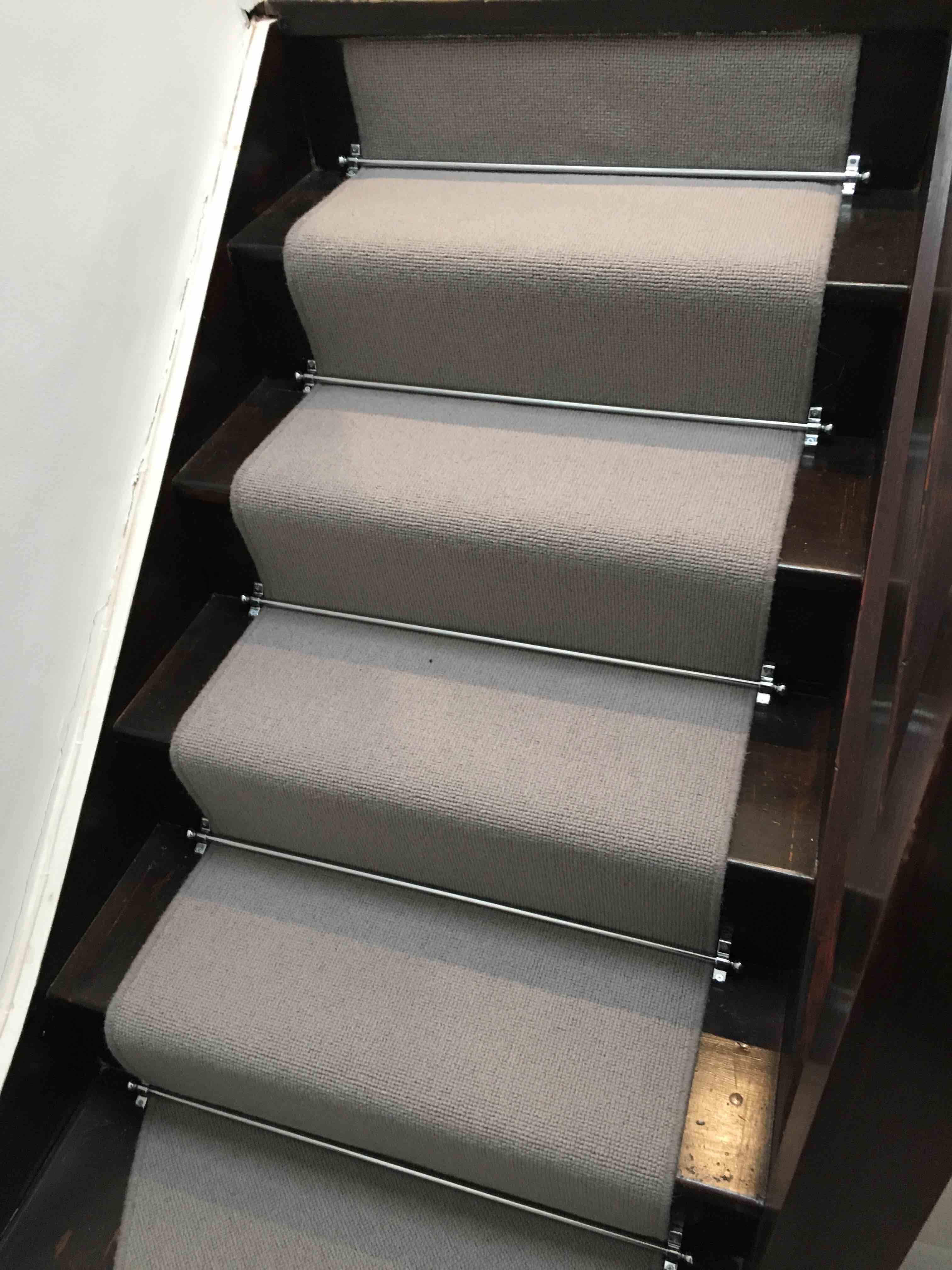 Wool bouclé stair runner with a cotton border, Mayfair staircase