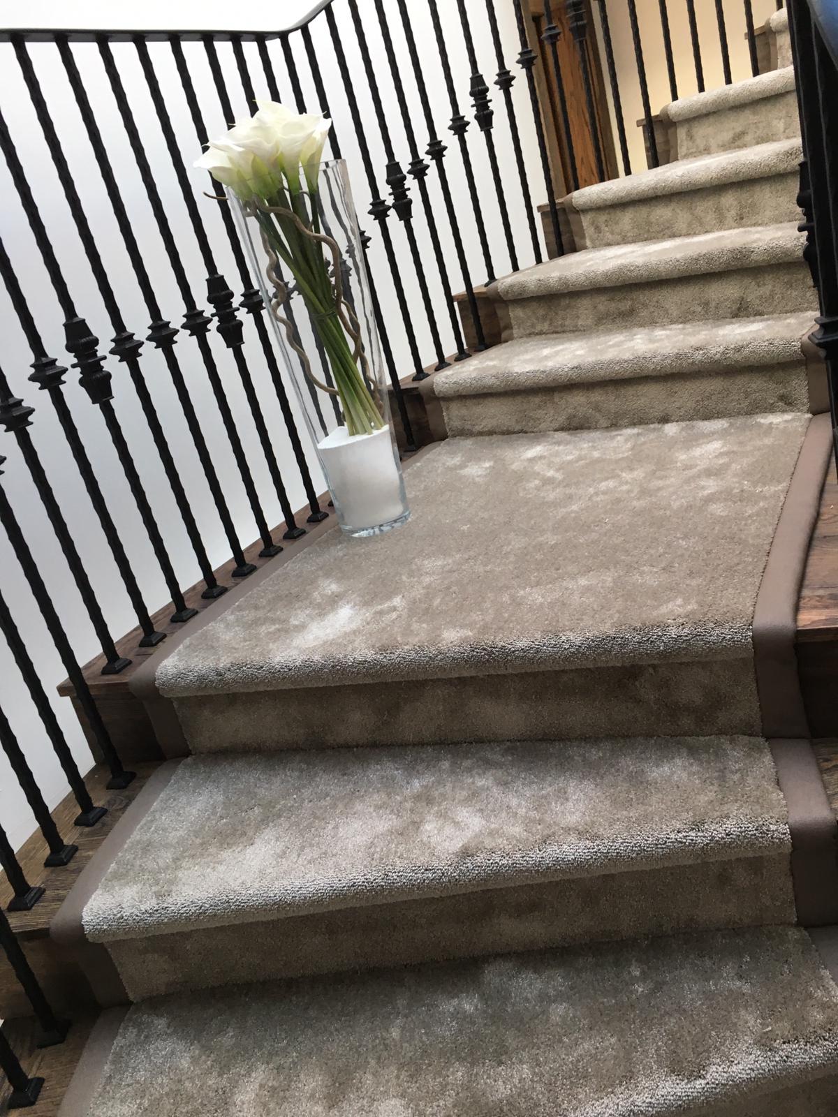 Bespoke stair runner on a grand spiral staircase, Wimbledon SW19